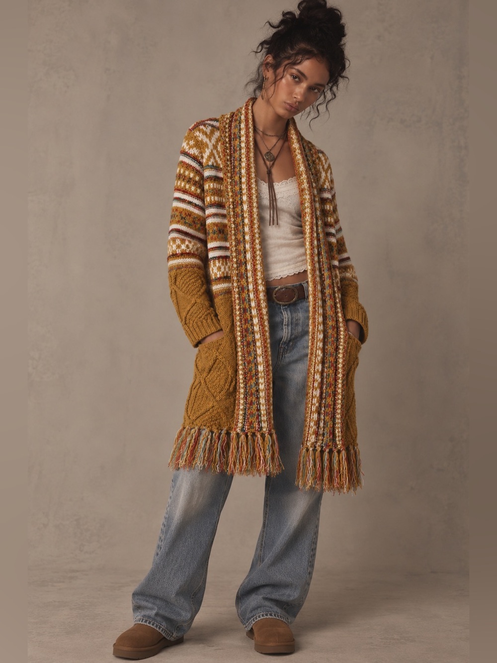 Adora Womens Duster Cardigan Sweater Large Southwestern Bohemian Aztec Western